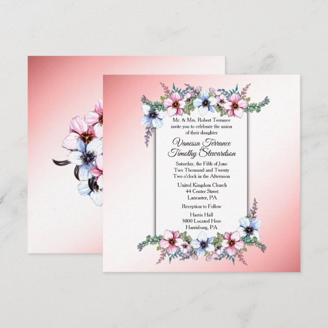 Floral Wedding Pink Invitation (Front/Back)