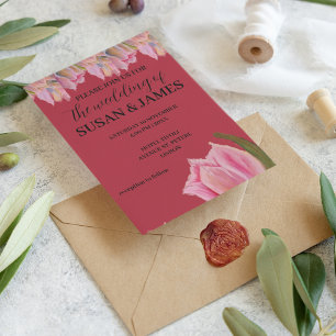 Floral wedding pink tulips magenta invitation