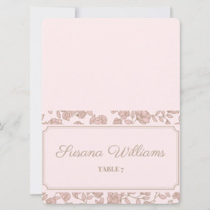 Floral Wedding Place Card – Elegant Pink & Beige B