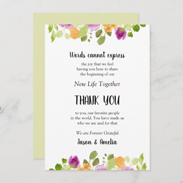 Floral Wedding Place Setting Thank You (Front/Back)