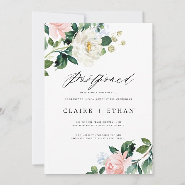 Floral Wedding Postponement Insert Invitation (Front)