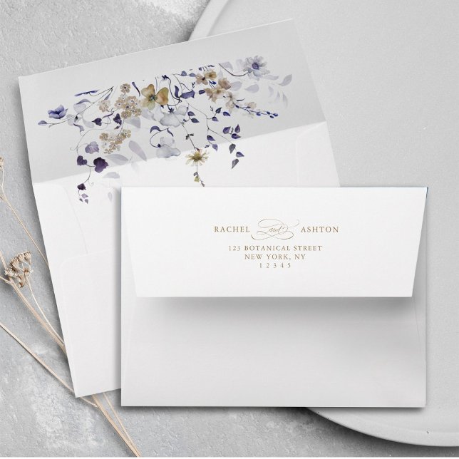 Floral Wedding Pre-Printed Return Address          Envelope (Inside & Back)