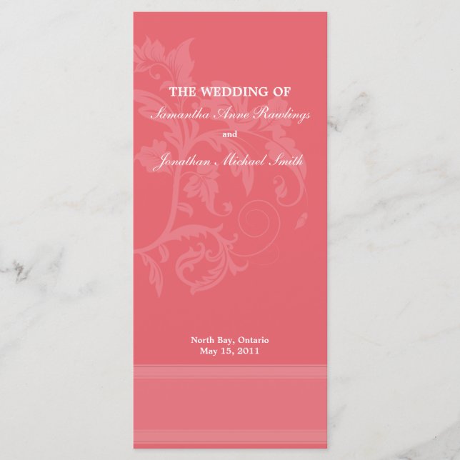 Floral Wedding Program- Honeysuckle Pink Wedding Programme (Front)
