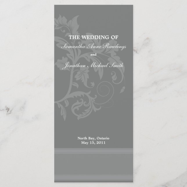 Floral Wedding Program- Slate Grey Wedding Programme (Front)