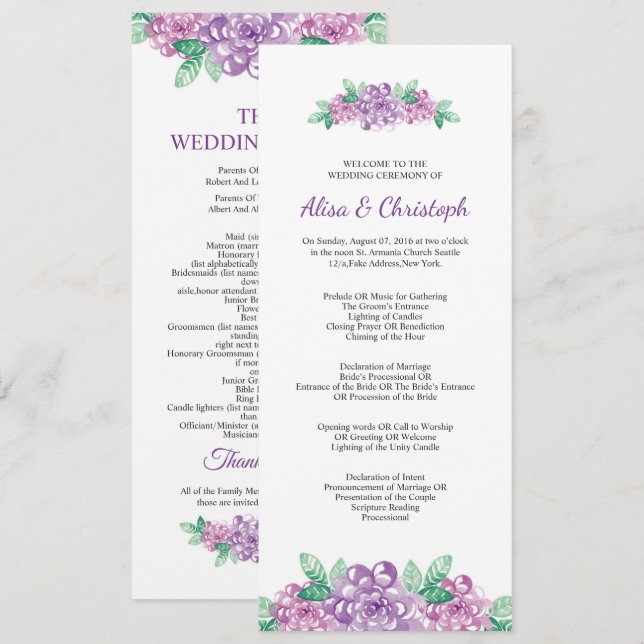 Floral Wedding Program Template (Front/Back)
