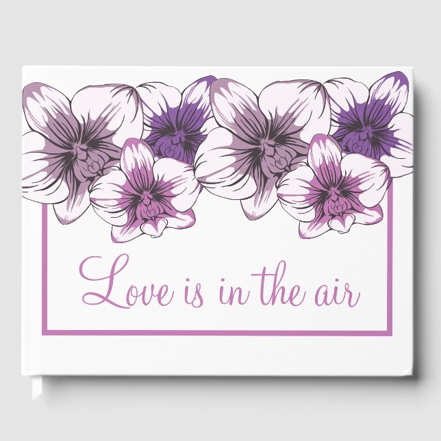 Floral Wedding Purple Orchids Bridal Shower Flower Guest Book (Front)