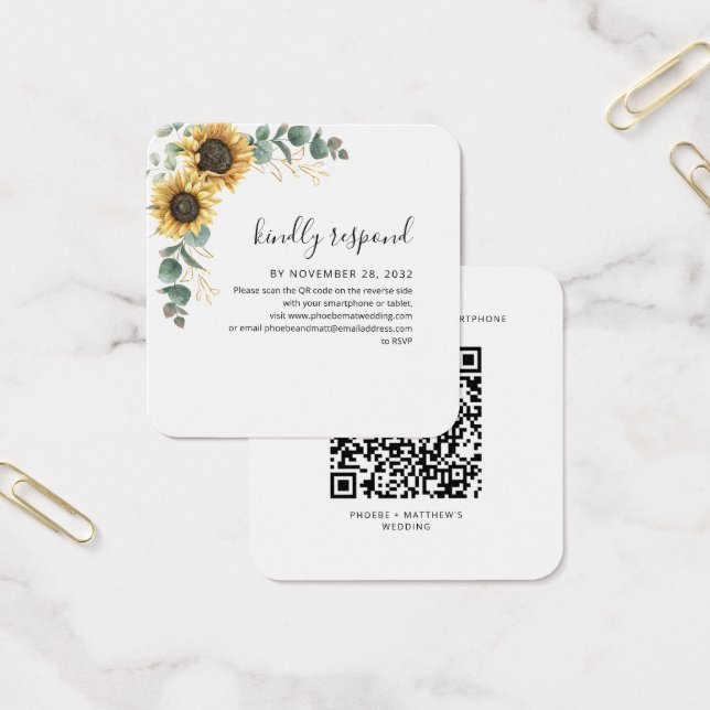 Floral Wedding QR Code RSVP Enclosure Card (Office)