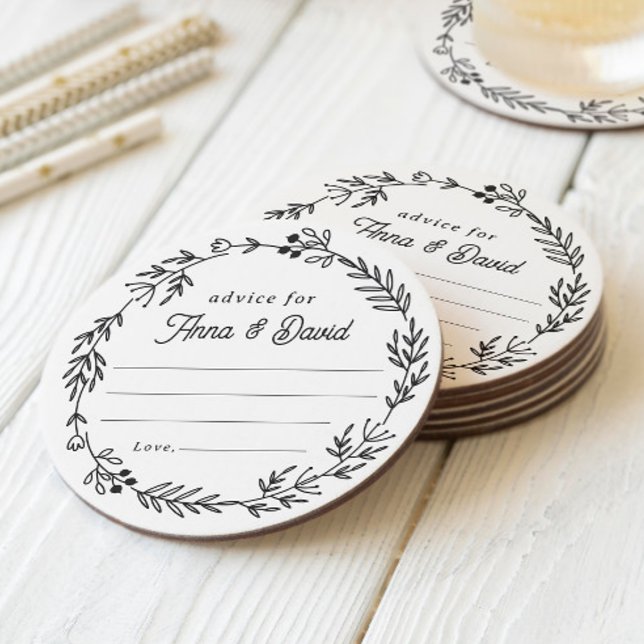 Floral Wedding Reception Advice Card Round Paper Coaster (Creator Uploaded)