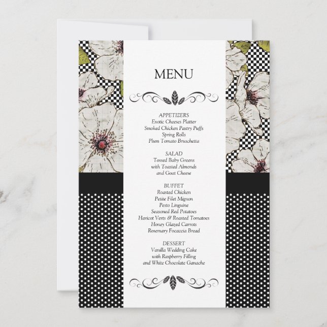 Floral Wedding Reception Menu Cards (Front)
