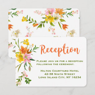 Floral Wedding Reception Orange Green Lily Flowers Invitation