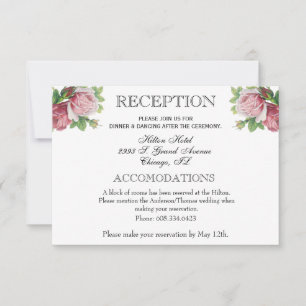 Floral Wedding Reception Pink Roses Vintage RSVP Card