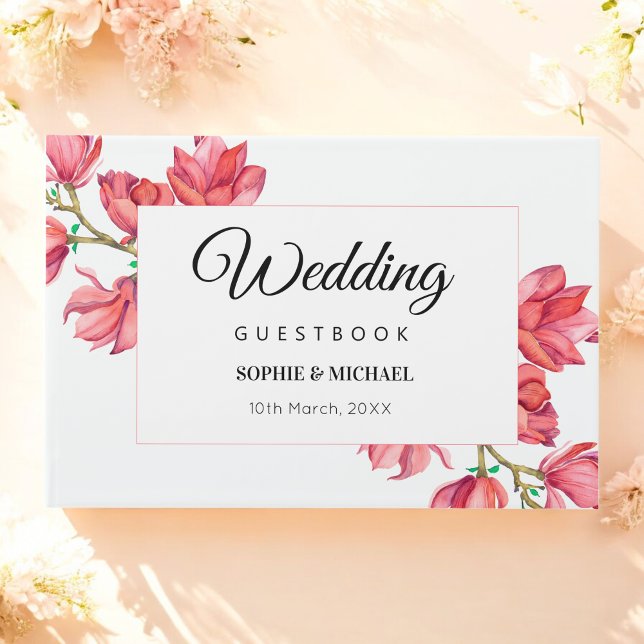 Floral Wedding Red Pink Magnolia Guest Book (Creator Uploaded)