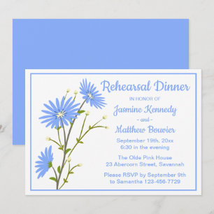 Floral Wedding Rehearsal Dinner Blue Daisy Flowers Invitation