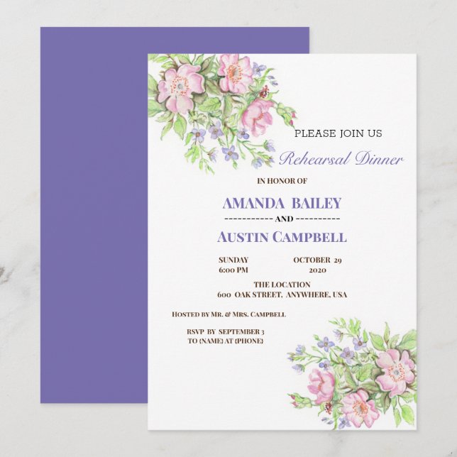 Floral Wedding Rehearsal Dinner Invitation (Front/Back)