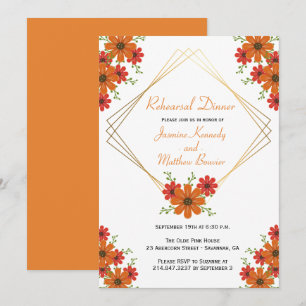Floral Wedding Rehearsal Dinner Orange Fall Rustic Invitation