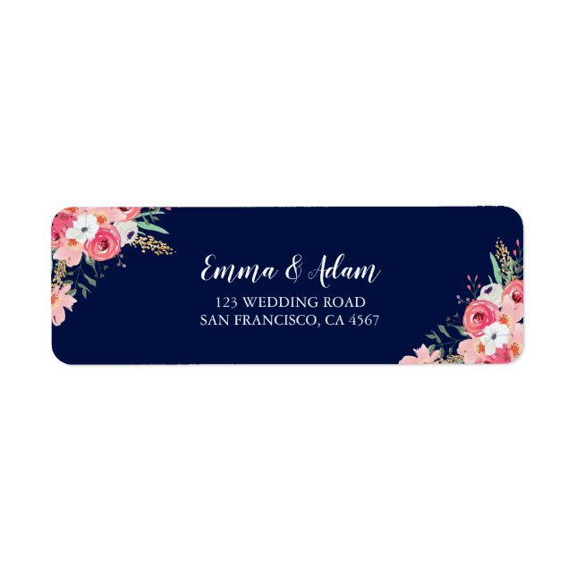 Floral Wedding Return Address Label Flowers Pink (Front)
