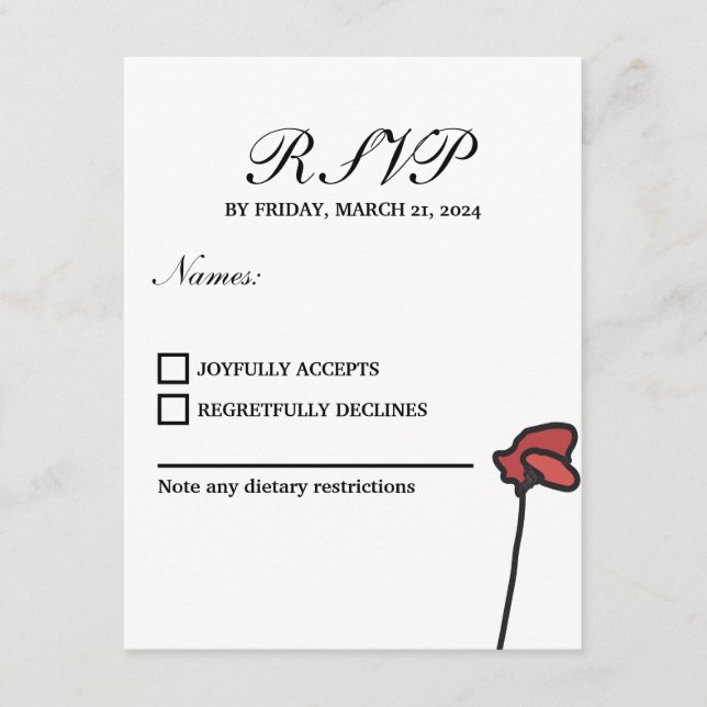 Floral Wedding RSVP Card Red and Pink Poppies (Front)