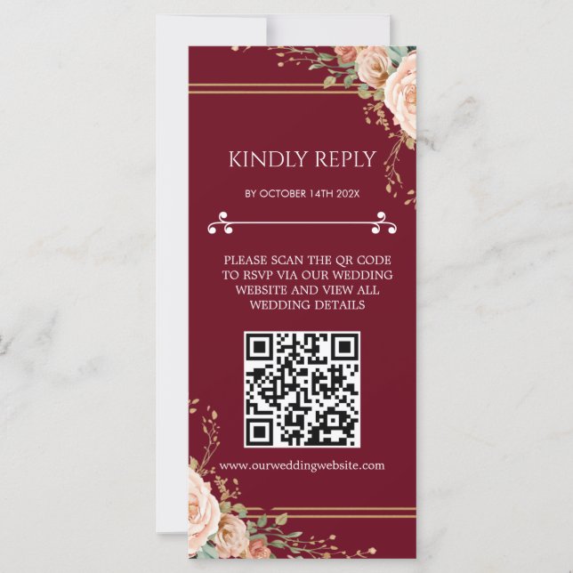Floral Wedding RSVP Card with QR Code (Front)