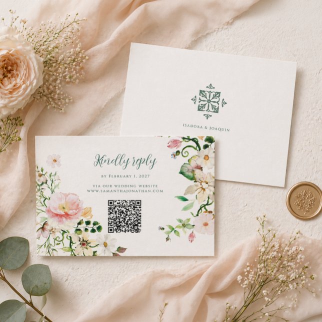 Floral Wedding RSVP Card with QR Code (Creator Uploaded)