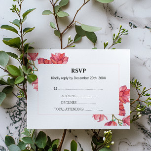 Floral Wedding RSVP Pink Magnolia White Card