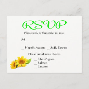 Floral Wedding RSVP Sunflowers Yellow & Green Invitation Postcard
