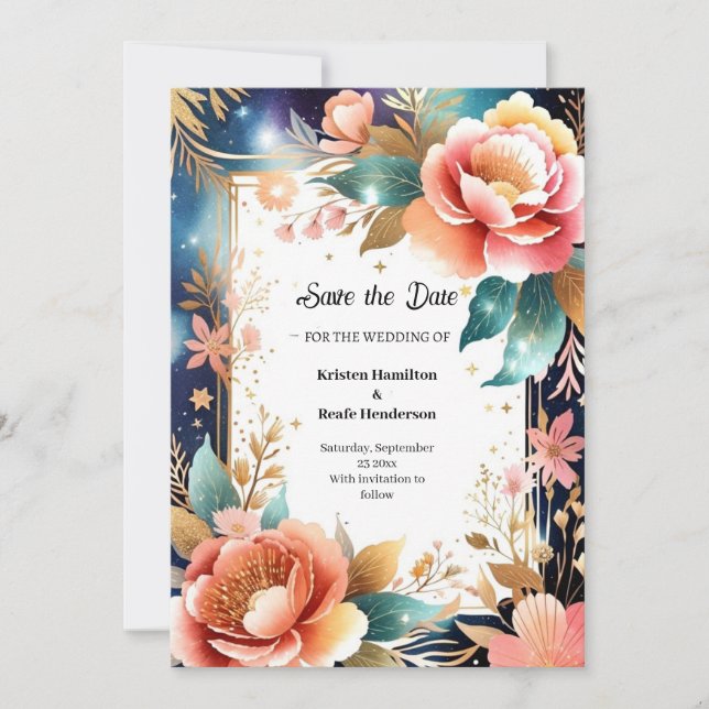 Floral Wedding Save the Date Card (Front)