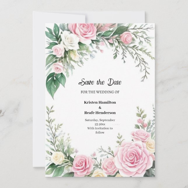 Floral Wedding Save the Date Card (Front)