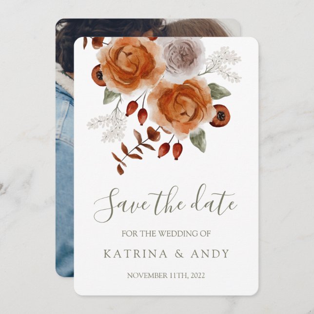 Floral Wedding Save The Date Cards (Front/Back)