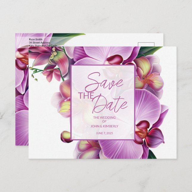 Floral Wedding Save the Date Photo & QR Code Announcement Postcard (Front/Back)