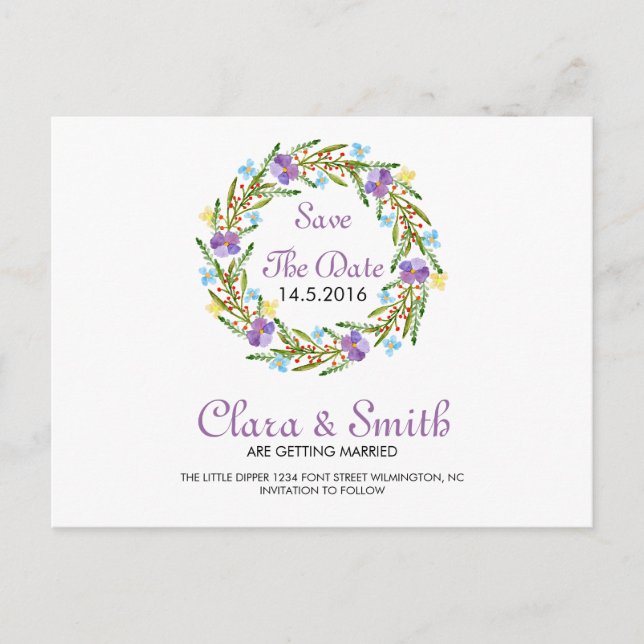 Floral Wedding Save the Date Postcard (Front)