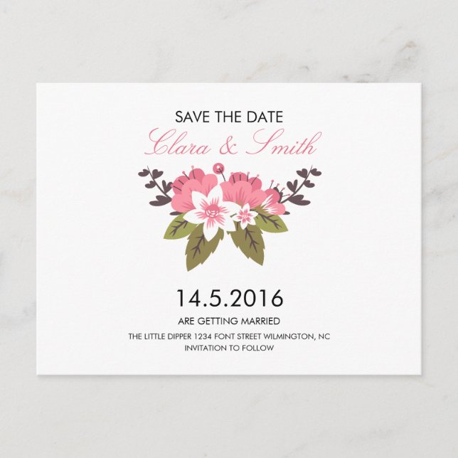 Floral Wedding Save The Date Postcard (Front)