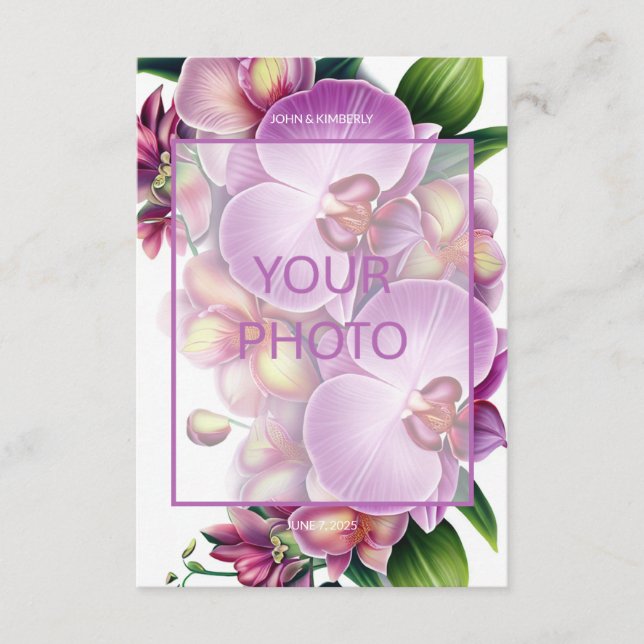 Floral Wedding Save the Date with Photo & QR Code Enclosure Card (Front)