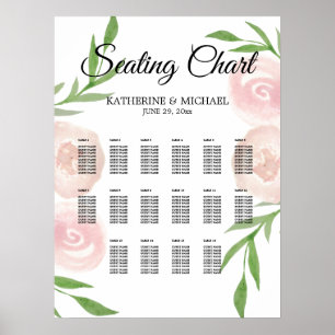 Floral Wedding Seating Chart Pink Poster
