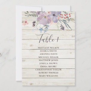 Floral wedding seating chart. Rustic wood barn Invitation
