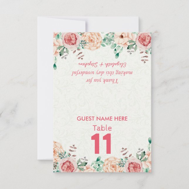 Floral Wedding Seating Place Table Number / Escort (Front)