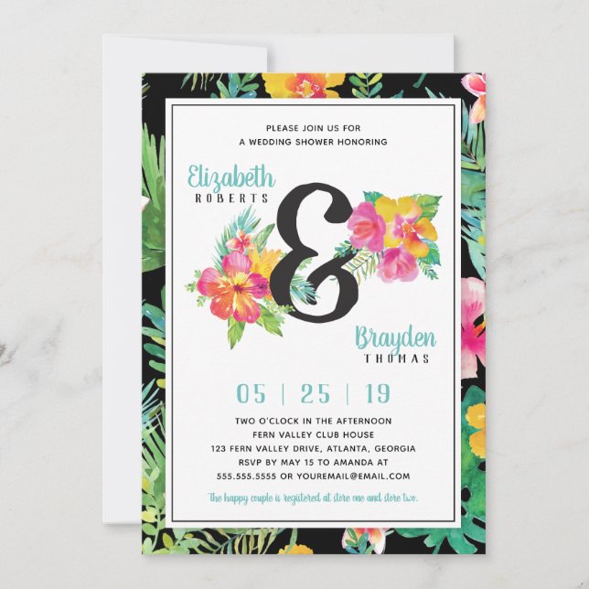 Floral Wedding Shower Invitation, Tropical Invitation (Front)
