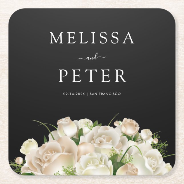 Floral  Wedding Square Paper Coaster (Front)