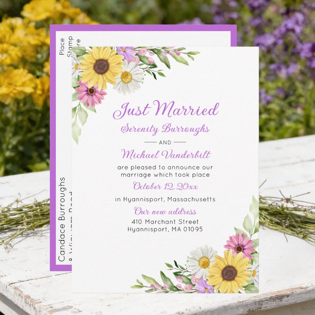 Floral Wedding Sunflower Daisy Rehearsal Dinner Announcement Postcard (Creator Uploaded)