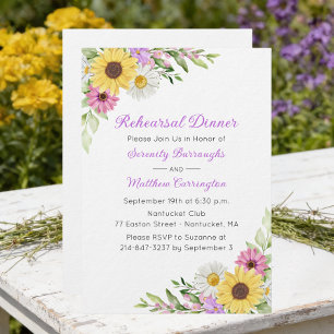 Floral Wedding Sunflower Daisy Rehearsal Dinner Invitation