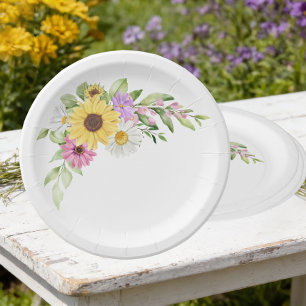Floral Wedding Sunflower Daisy Wildflower Garden  Paper Plate
