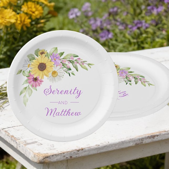 Floral Wedding Sunflower Daisy Wildflower Garden  Paper Plate (Creator Uploaded)