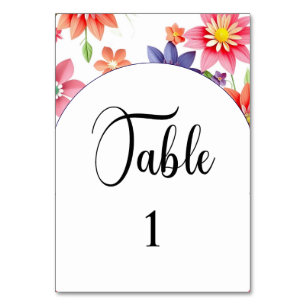 Floral wedding table number card