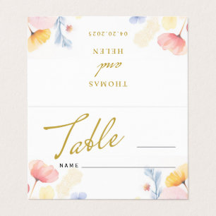 Floral Wedding Table Number Place Folded Card