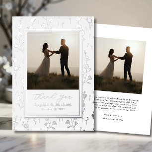 Floral Wedding Thank You 2 Photo Silver White