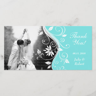 Floral Wedding Thank You Card Custom Blue White