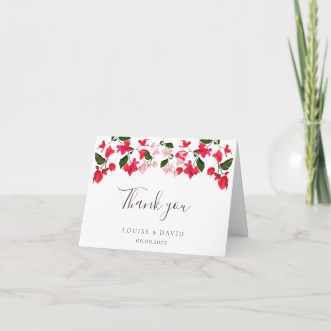 Floral Wedding Thank You Card with Bougainvillea  (Front)