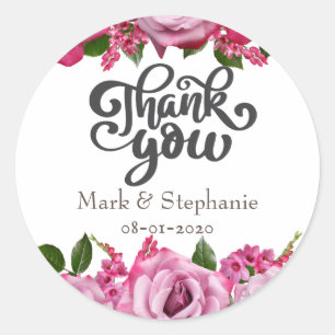Floral Wedding Thank You Classic Round Sticker