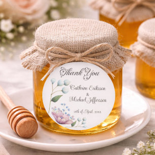 Floral Wedding Thank You Favour Blue Pink Theme Classic Round Sticker