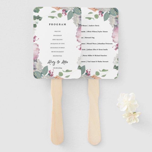 Floral Wedding Theme Hand Fan (Front and Back)