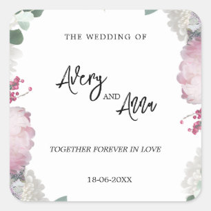 Floral Wedding Theme Square Sticker
